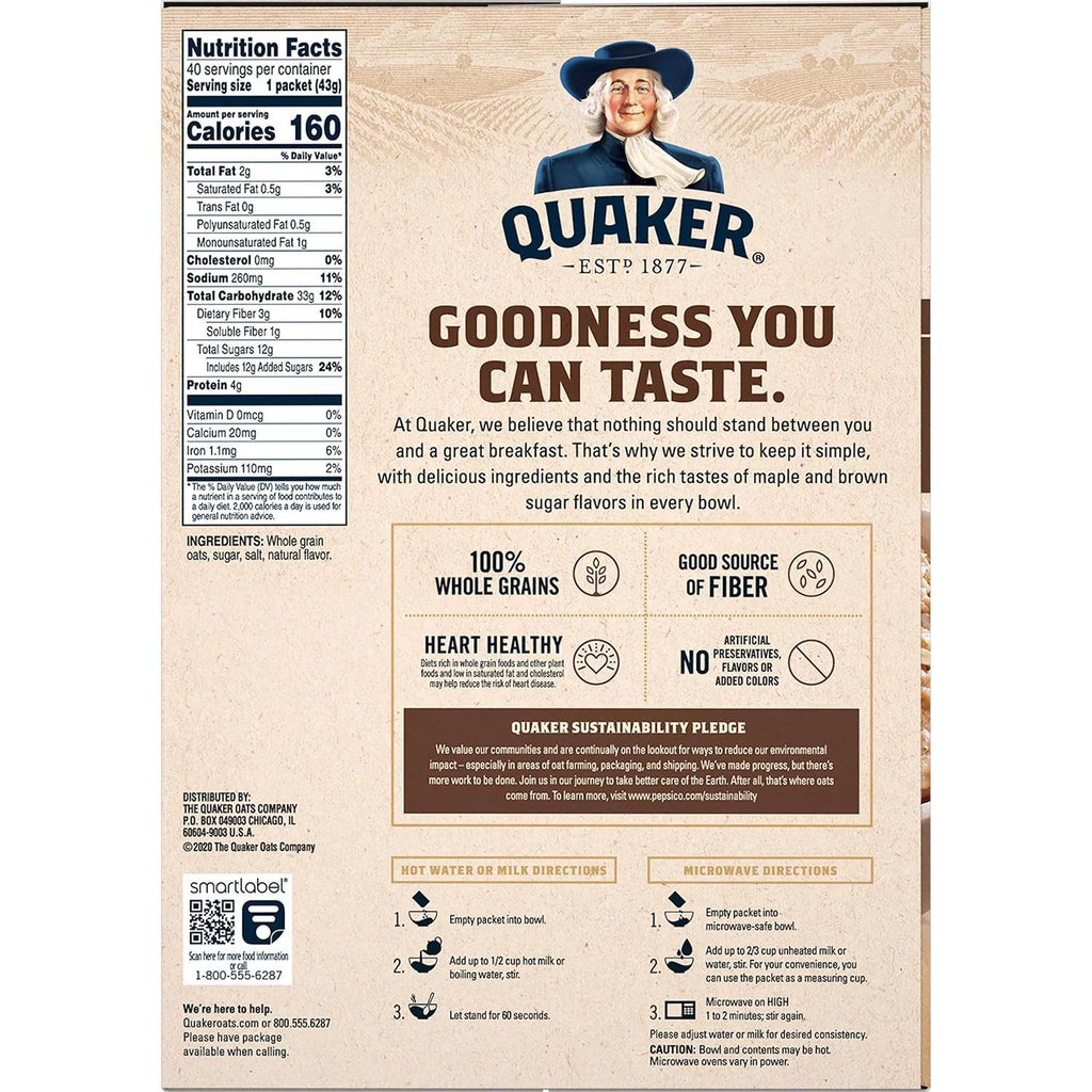 Maple & Brown Sugar Instant Oatmeal, 1.51 Ounce (Pack of 40) F967