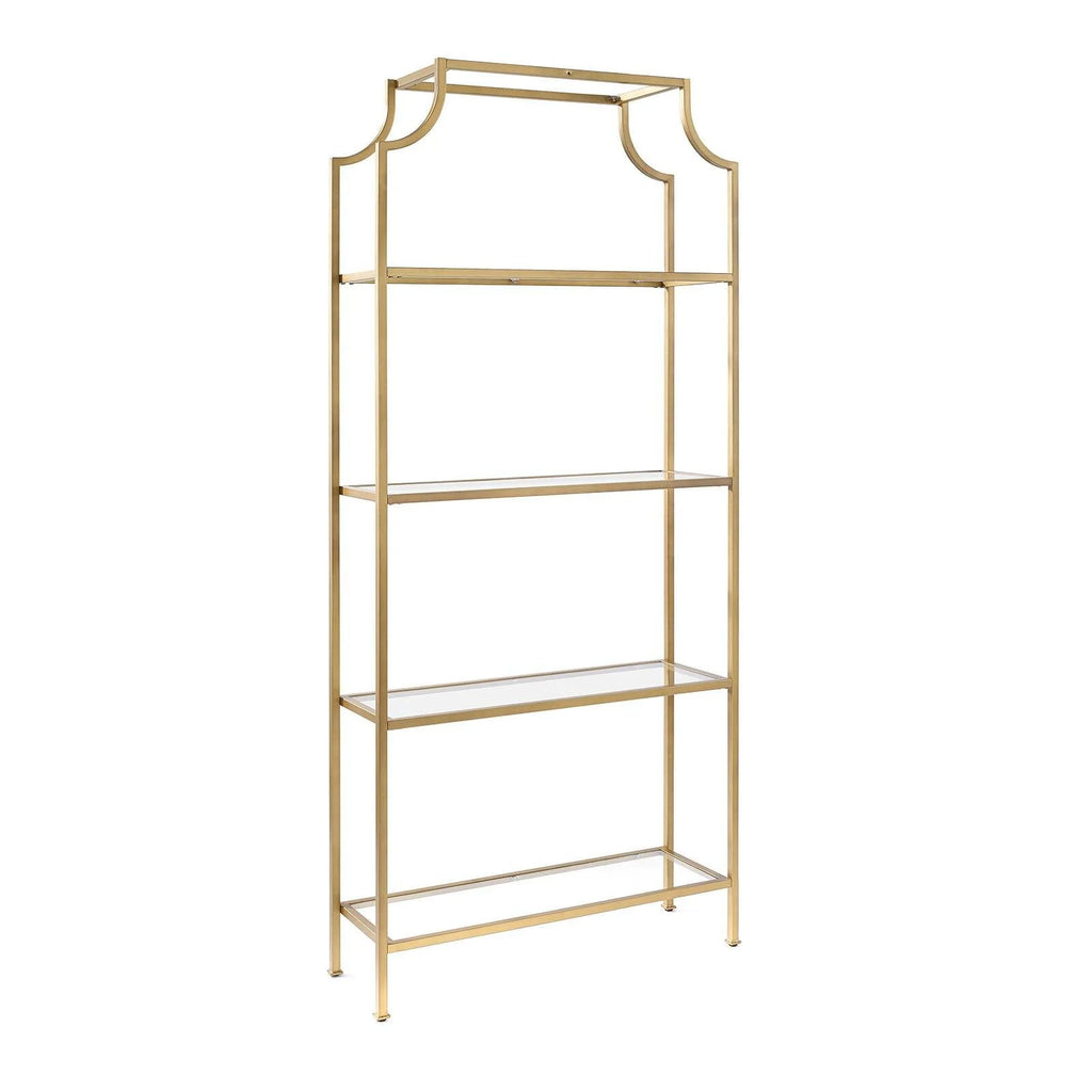 Antique Gold 4 Shelf Glass Metal Etagere Bookcase P6253
