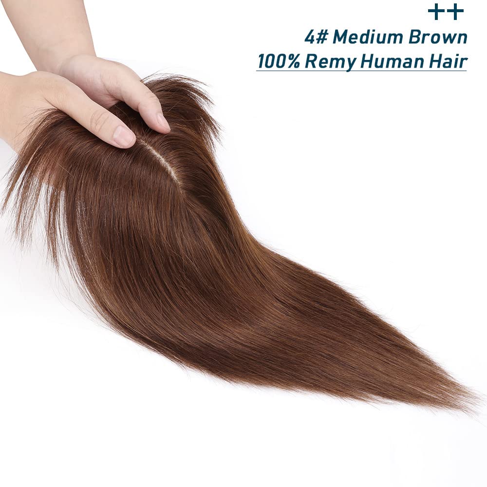 100% Real Human Hair Toppers with Bangs Silk Base 150% Density Clip in Topper 2.7”x5.1” Hair Pieces F1996