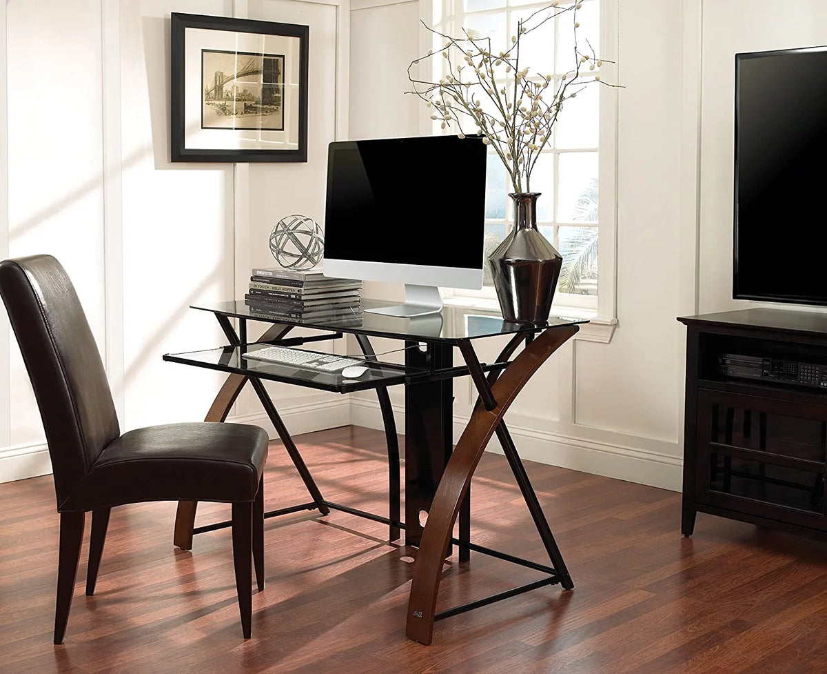Curved Wood Computer Desk with Keyboard Tray N30817