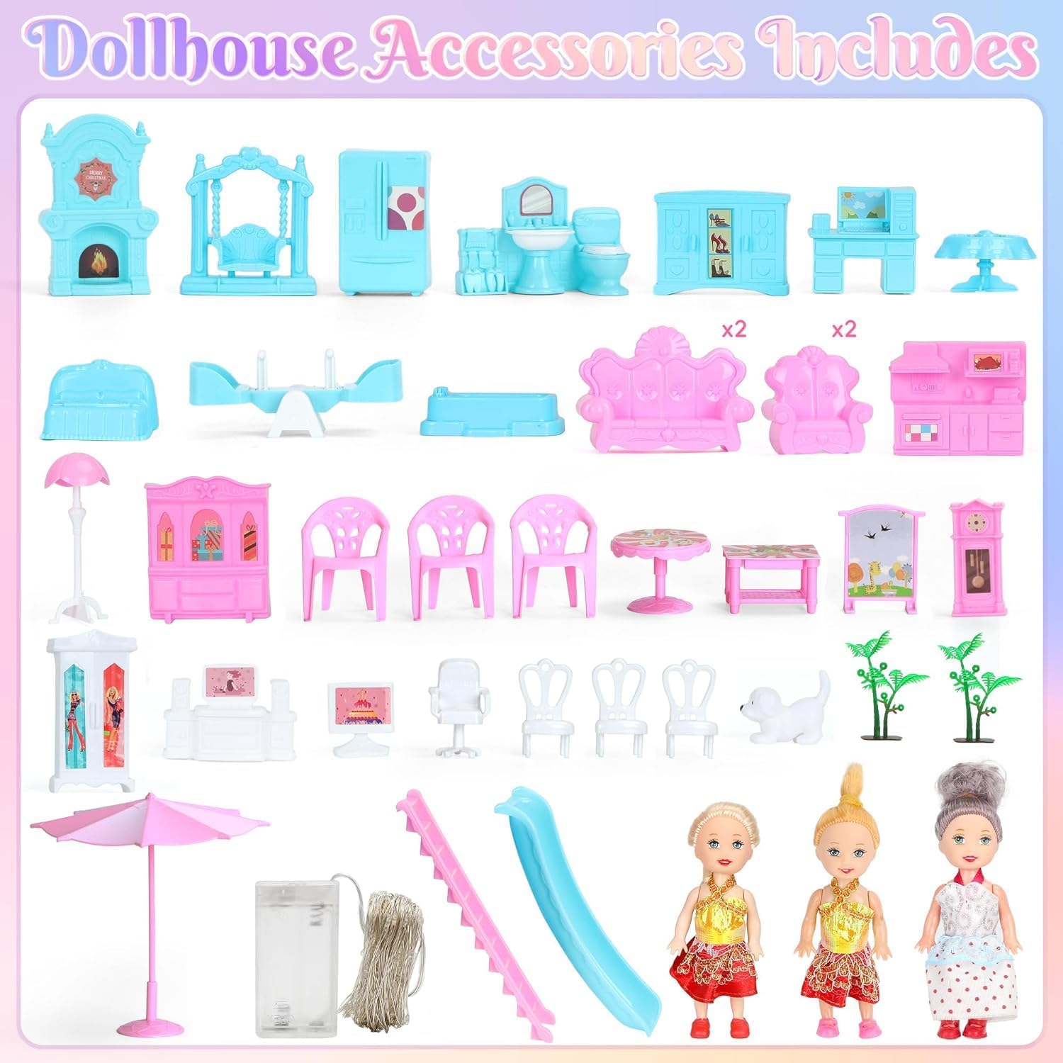 4-Story 15 Rooms Dollhouse with 3 Dolls, Lights, Furniture and Accessories P29161