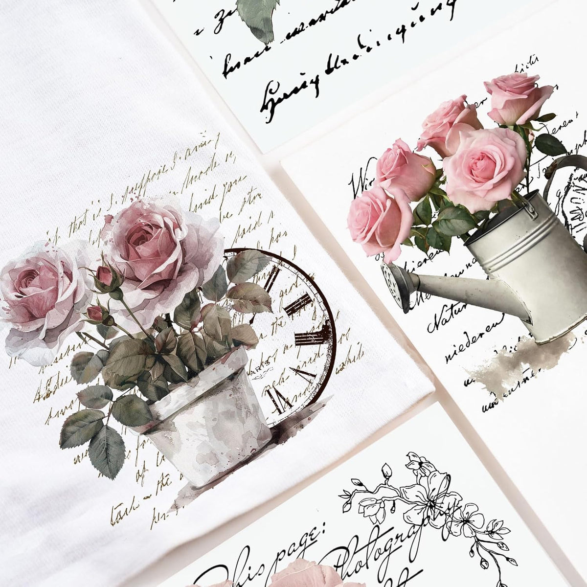Vintage Pink Rose Waterproof Transfer Stickers, 10 Sheets, 11.8 * 3.9in E232101