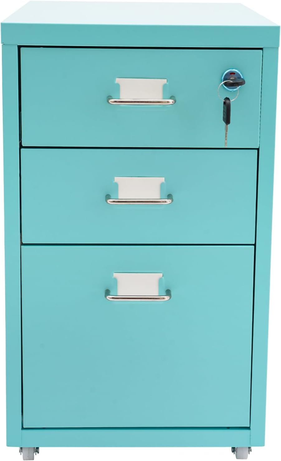 Blue 3 Drawer Mobile Metal Filing Cabinet with Lock N286