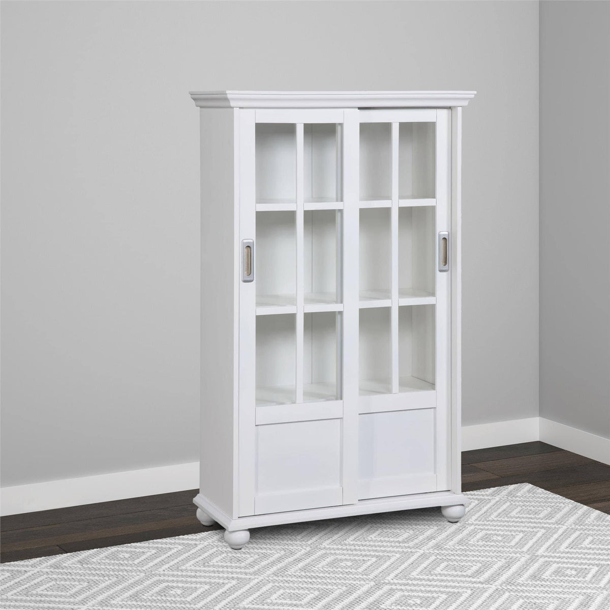 White Bookcase with Sliding Glass Doors H32201