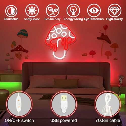 Ice Blue Dimmable Led Mushroom Neon Sign Night Light 3d Wall Art R931634