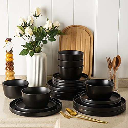 Ceramic Dinner Plates Set of 6, 10.0 Inch Matte Black Stoneware Q532867