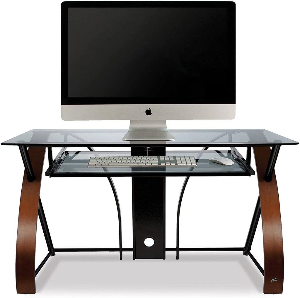 Curved Wood Computer Desk with Keyboard Tray N30817