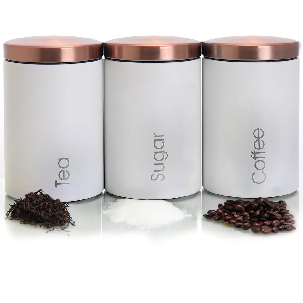 3 Piece Matte White Sugar Coffee Tea Canister Set D717264