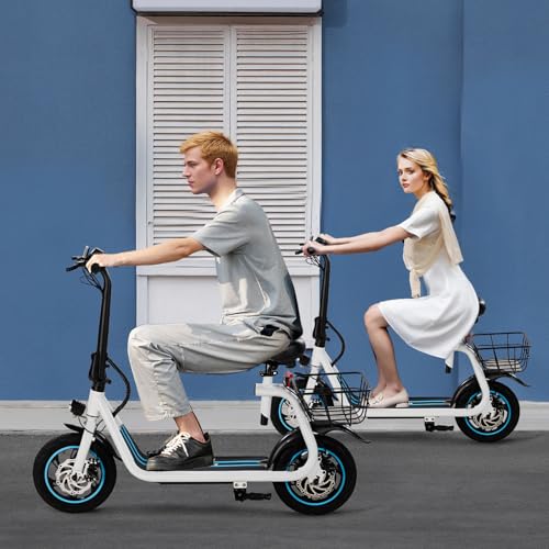 Foldable Electric Scooter with 12" Pneumatic Tire, Seat, Wide Deck, Dual Disc Brake F505963