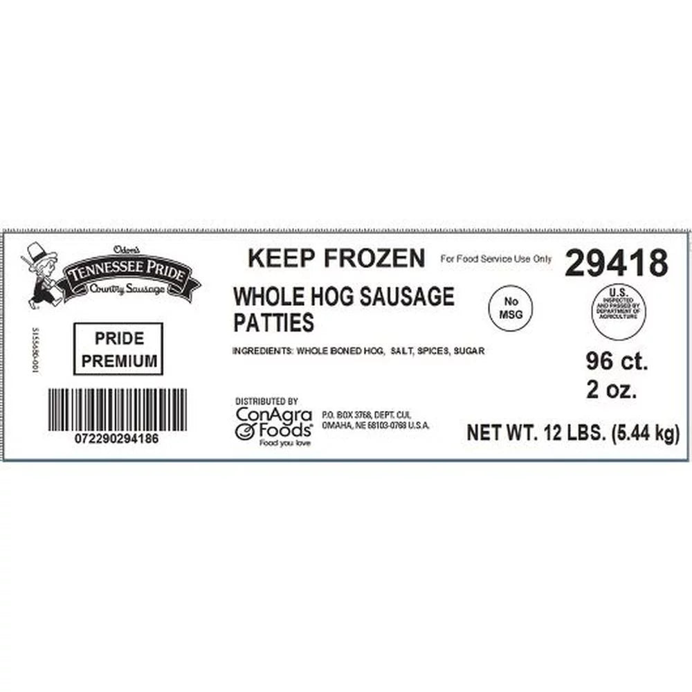 12 Pound Mild Sausage Patty H531128