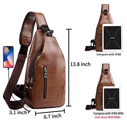Small Leather Crossbody Sling Backpack with USB Charge Port R625
