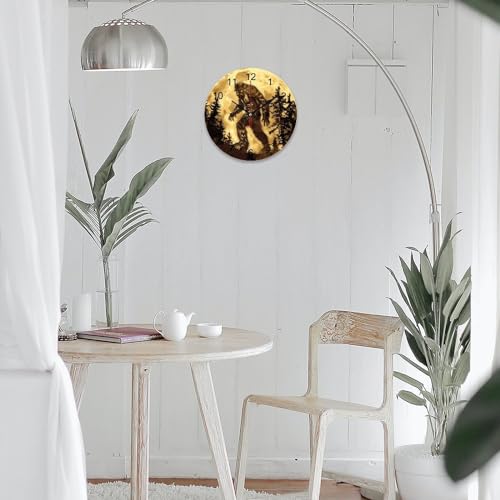 Golden Moon Wall Clock Silent Non-Ticking Round Wooden Clock Battery Operated 40*40cm Q259