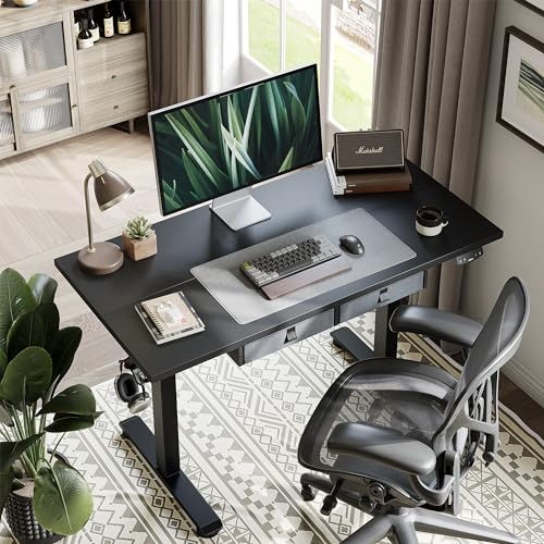 White 63 x 24 Inches Adjustable Height Electric Standing Desk with 2 Drawers M320