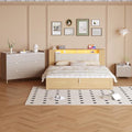 Queen Size Upholstered Platform Bed with Storage Nightstand and 6 Drawers Dresser Cabinet Q448