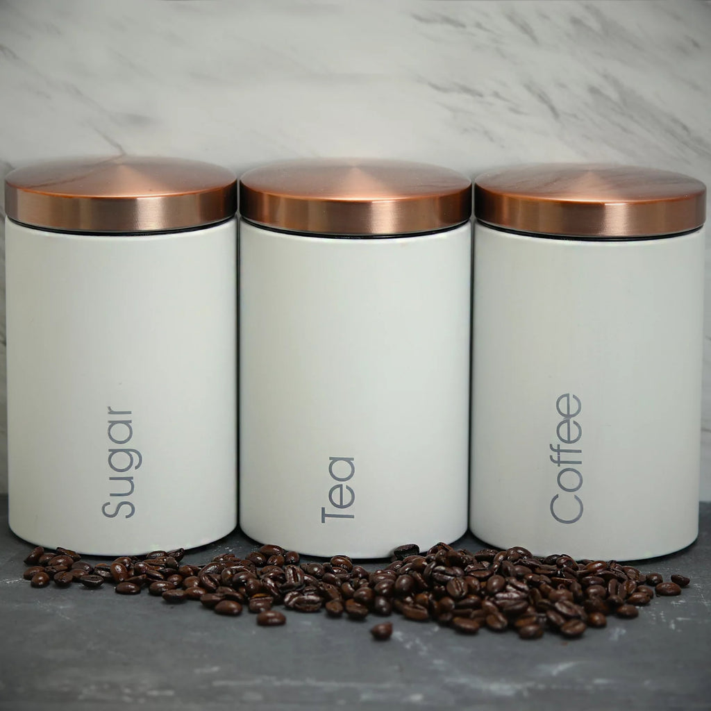 3 Piece Matte White Sugar Coffee Tea Canister Set D717264