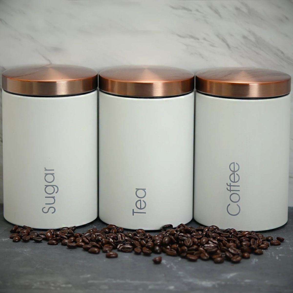 3 Piece Matte White Sugar Coffee Tea Canister Set D717264