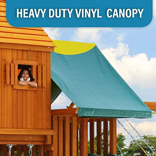 Solid Cedar Wood Swing Set with Built-in Tree House, Wave Slide, Spiral Slide L7577