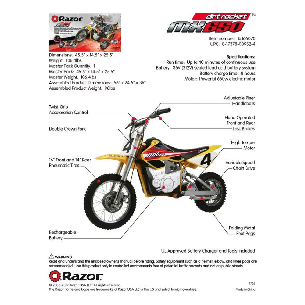 MX650 Dirt Rocket Electric Motocross Bike J951259