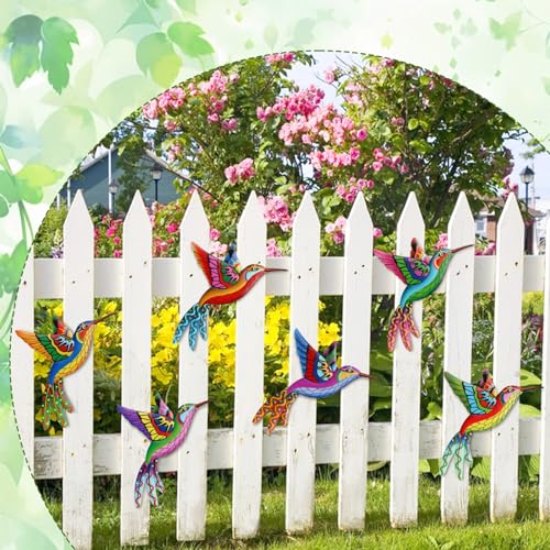 6Pcs Metal Hummingbird Wall Art Decor Colorful Birds Hanging Sculptures M72933