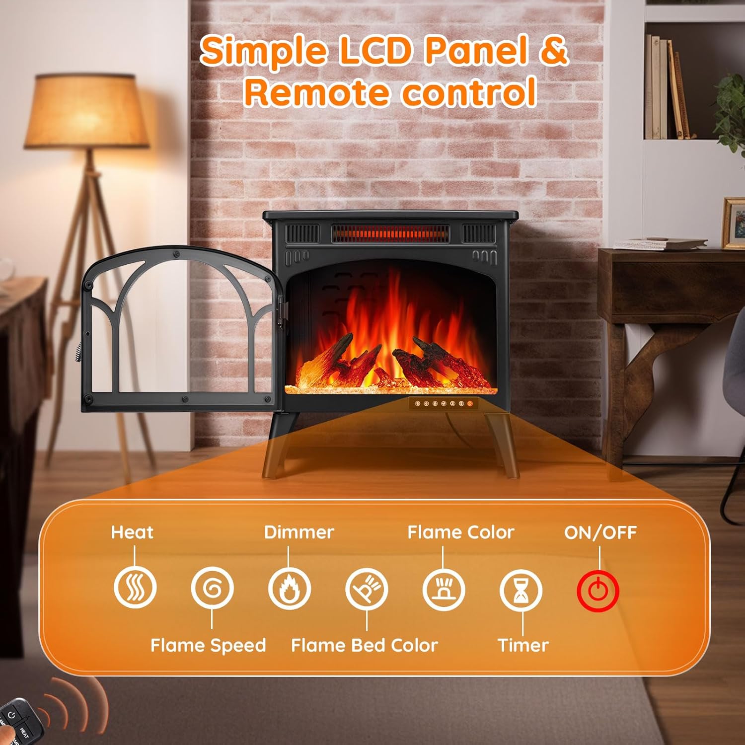 1500W Infrared Electric Fireplace Heater with 3D Flame Effect X759