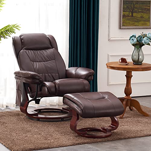 Grey Faux Leather Swivel Recliner with Ottoman Y43894