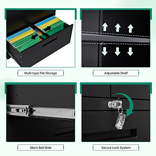 Black Metal 2 Drawer File Cabinet with Lock J1054