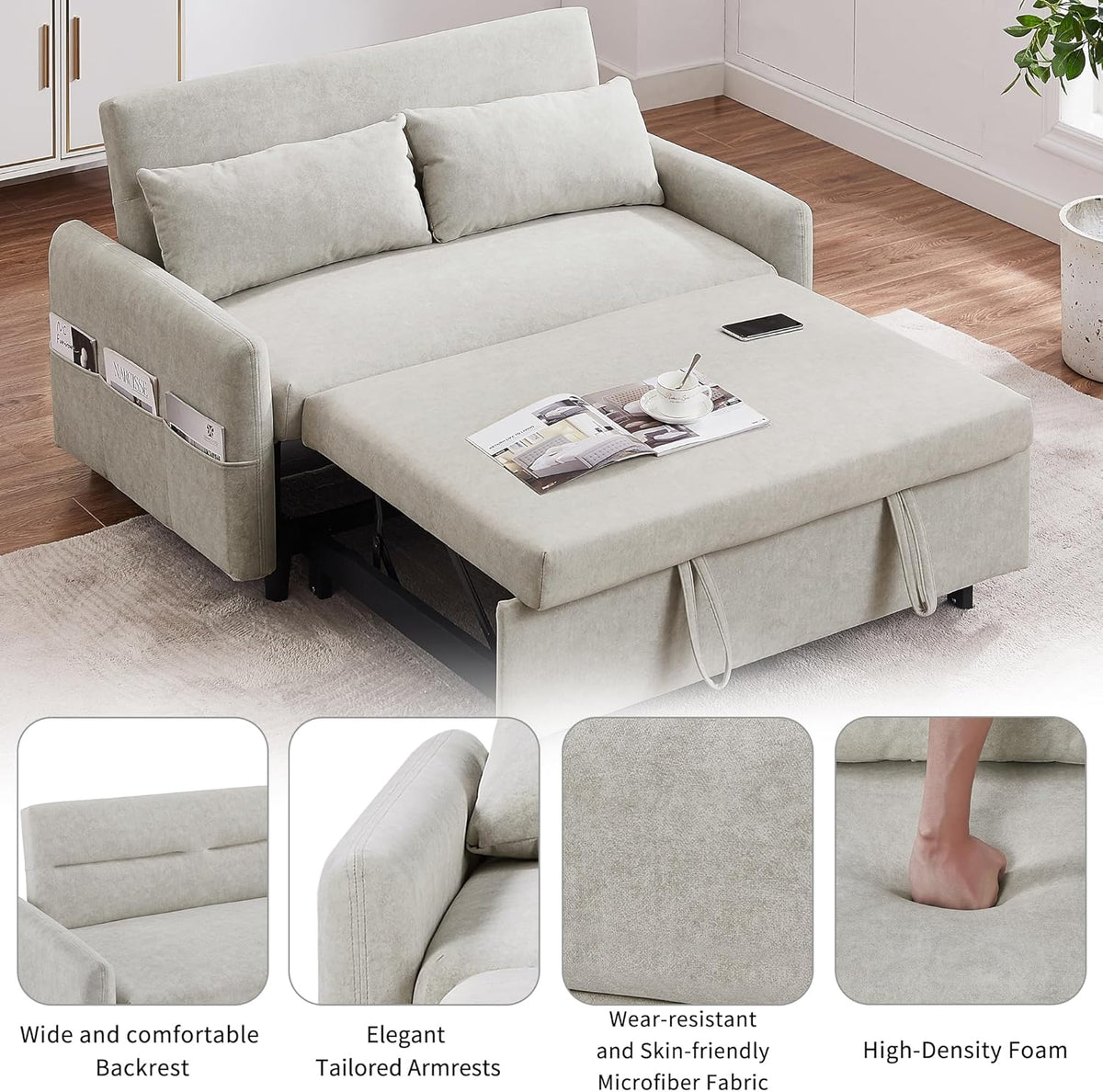 Beige Sleeper Sofa with Pull Out Bed T26423