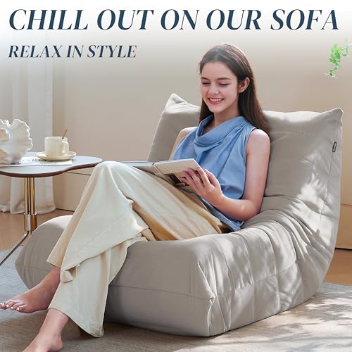 3-Seater Beige Suede Microfiber Bean Bag Chair U688618