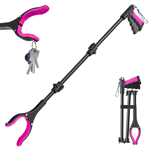 Pink Foldable Reacher Grabber Tool with 360° Rotating Jaw C15155