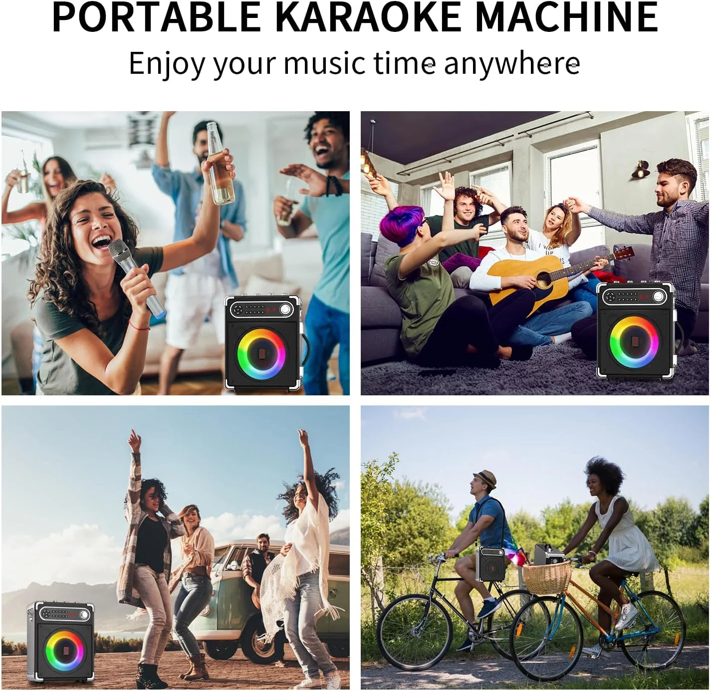 Karaoke Machine with 2 Wireless Microphones, Bluetooth Speaker J5747
