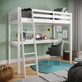 White High Loft Bed with Desk and Storage, Solid Wood Twin Size Loft Bed Frame with Stairs H677777