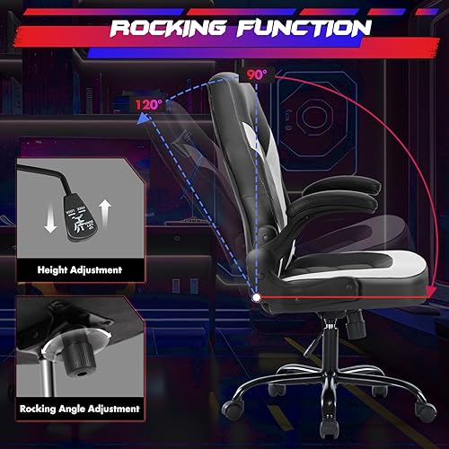 Black White Ergonomic PU Leather Swivel Desk Chair with Flip-up Armrest S98297