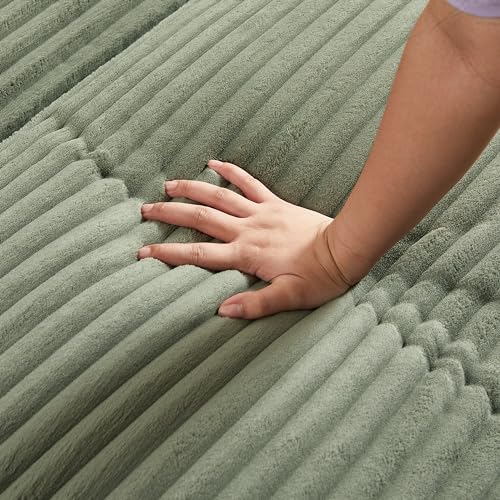 Oversized Corduroy Convertible Sleeper Sofa with Ottoman, Grey V961