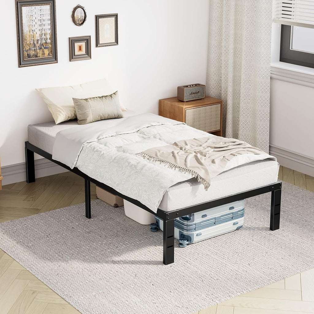 Twin Size Metal Platform Bed Frame with Steel Slat Support, Black K149