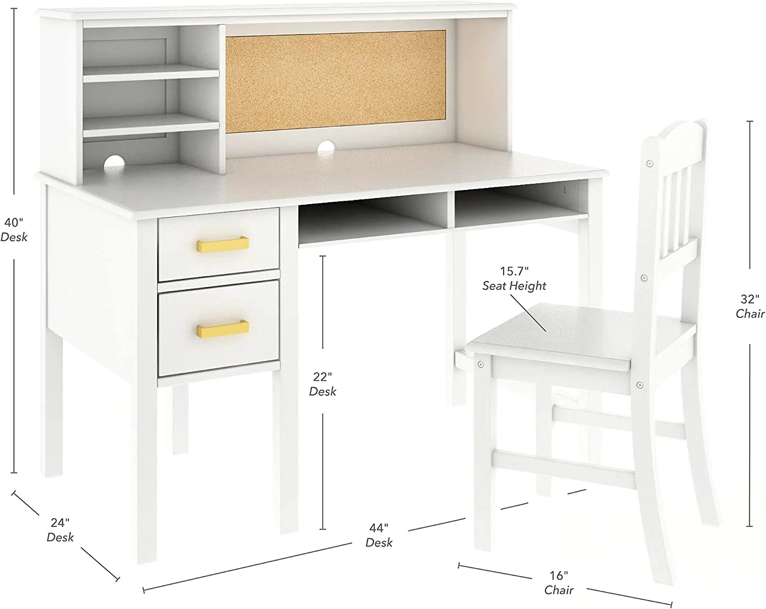 White Desk Hutch and Chair with Drawers T763977