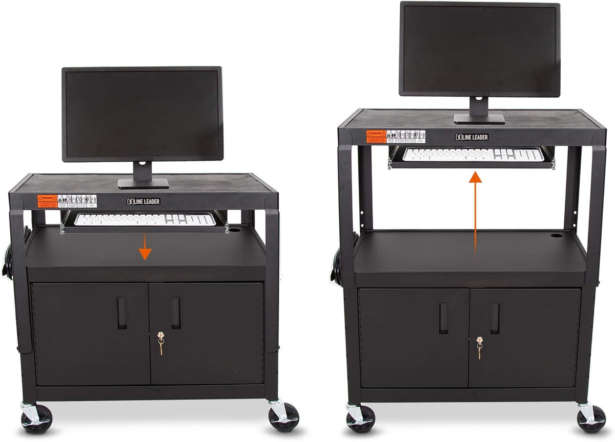 Large AV Cart with Locking Cabinet, Height Adjustable, Black K501938