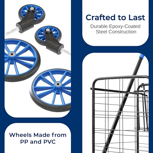 Folding Grocery Utility Shopping Cart with 360 Swivel Wheels, Double Basket, 110 lbs Capacity V4425