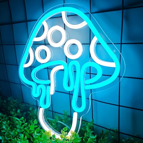 Ice Blue Dimmable Led Mushroom Neon Sign Night Light 3d Wall Art R931634
