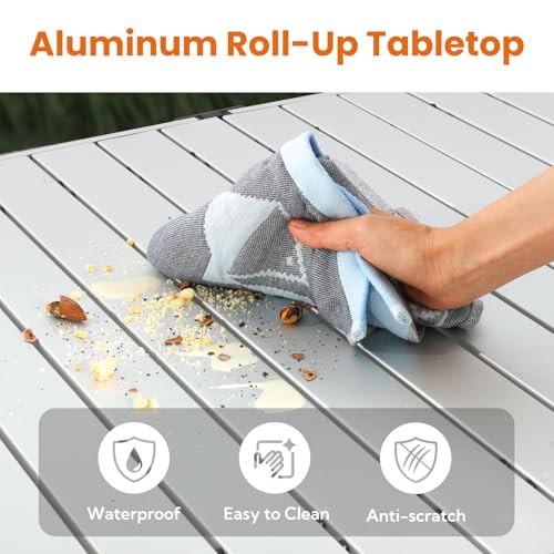 Natural Aluminum Roll-Up Camping Table with Carry Bag R390365