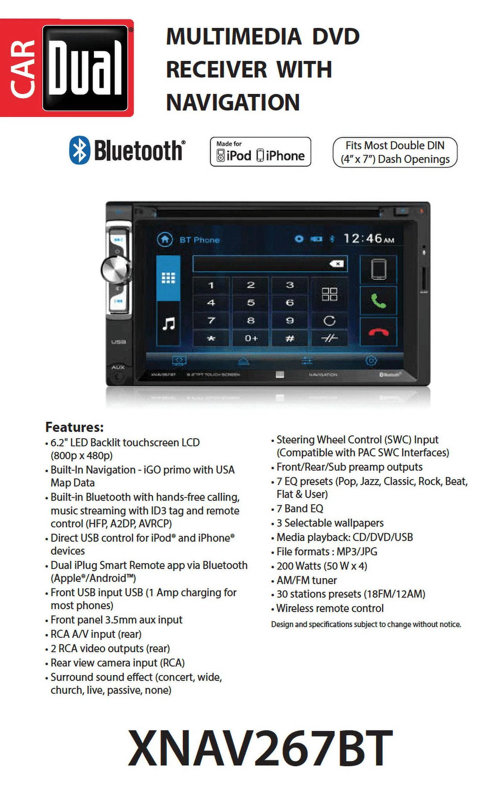 6.2 inch Double Din Car Stereo with Built-in Navigation X377