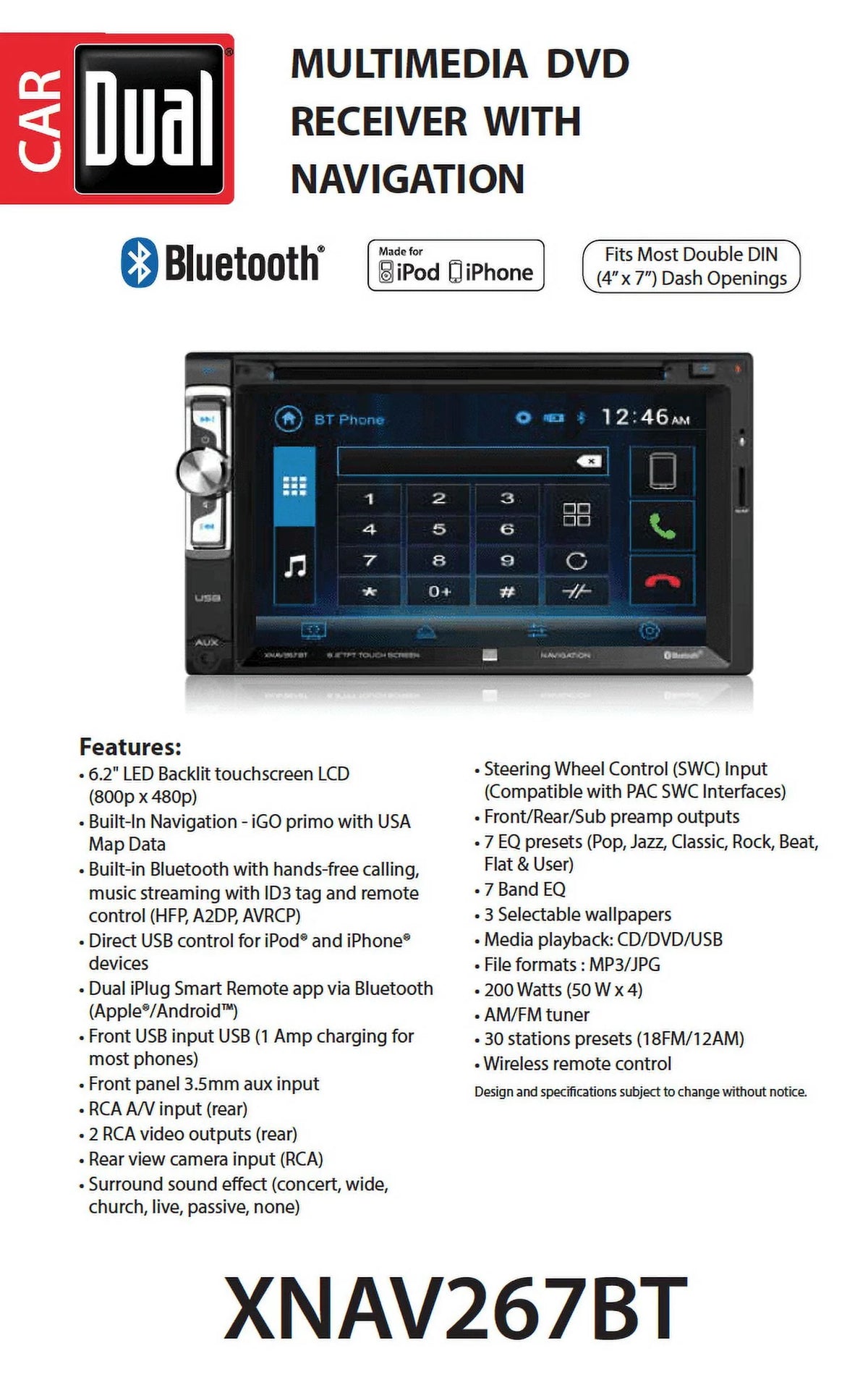 6.2 inch Double Din Car Stereo with Built-in Navigation X377