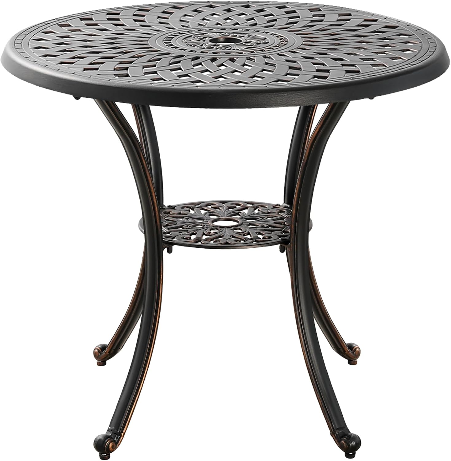 Black Metal Round Patio Dining Table with Umbrella Hole G1118