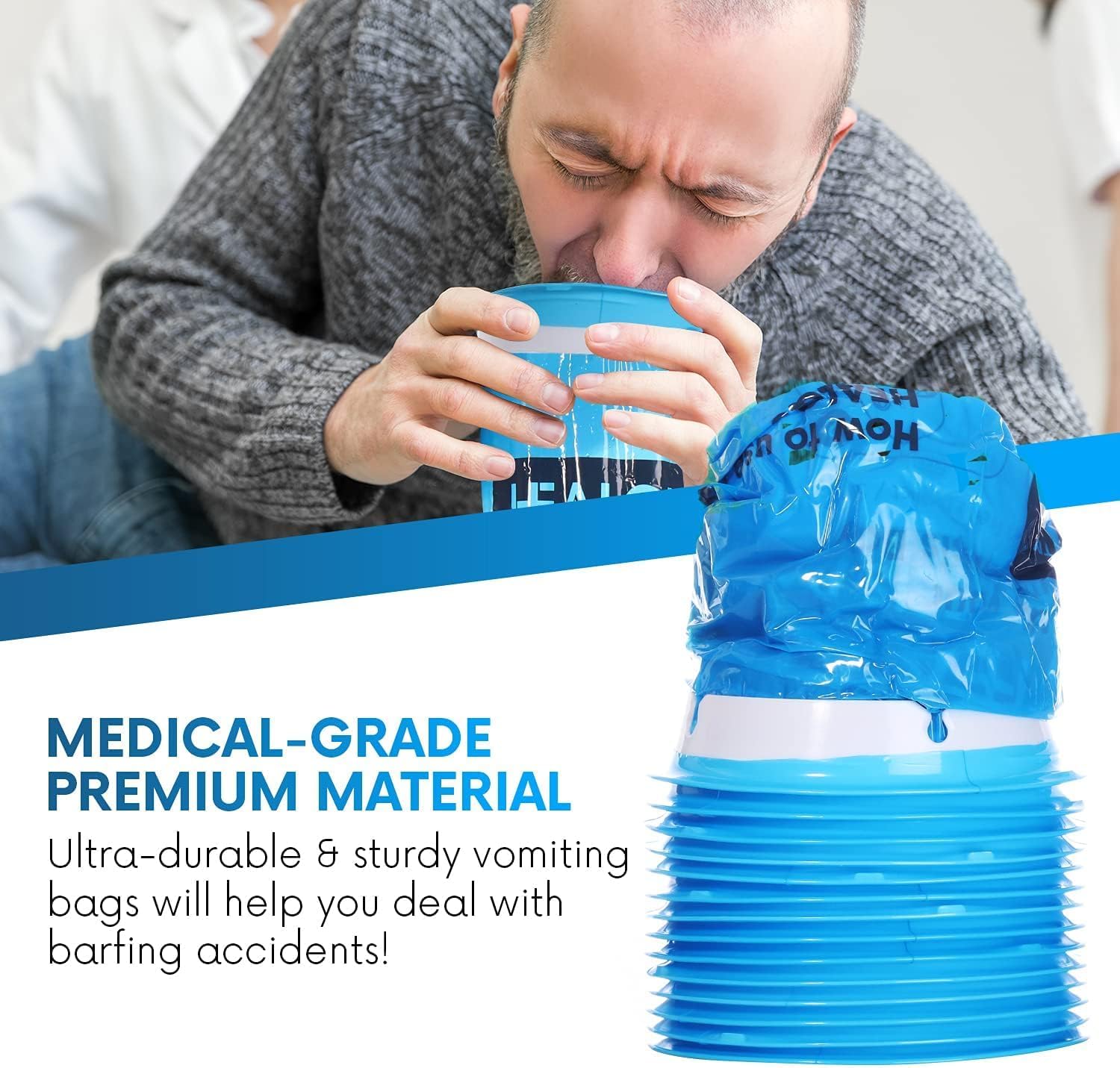 60 Pack 1000ml Disposable Medical Grade Vomit Bags R805092