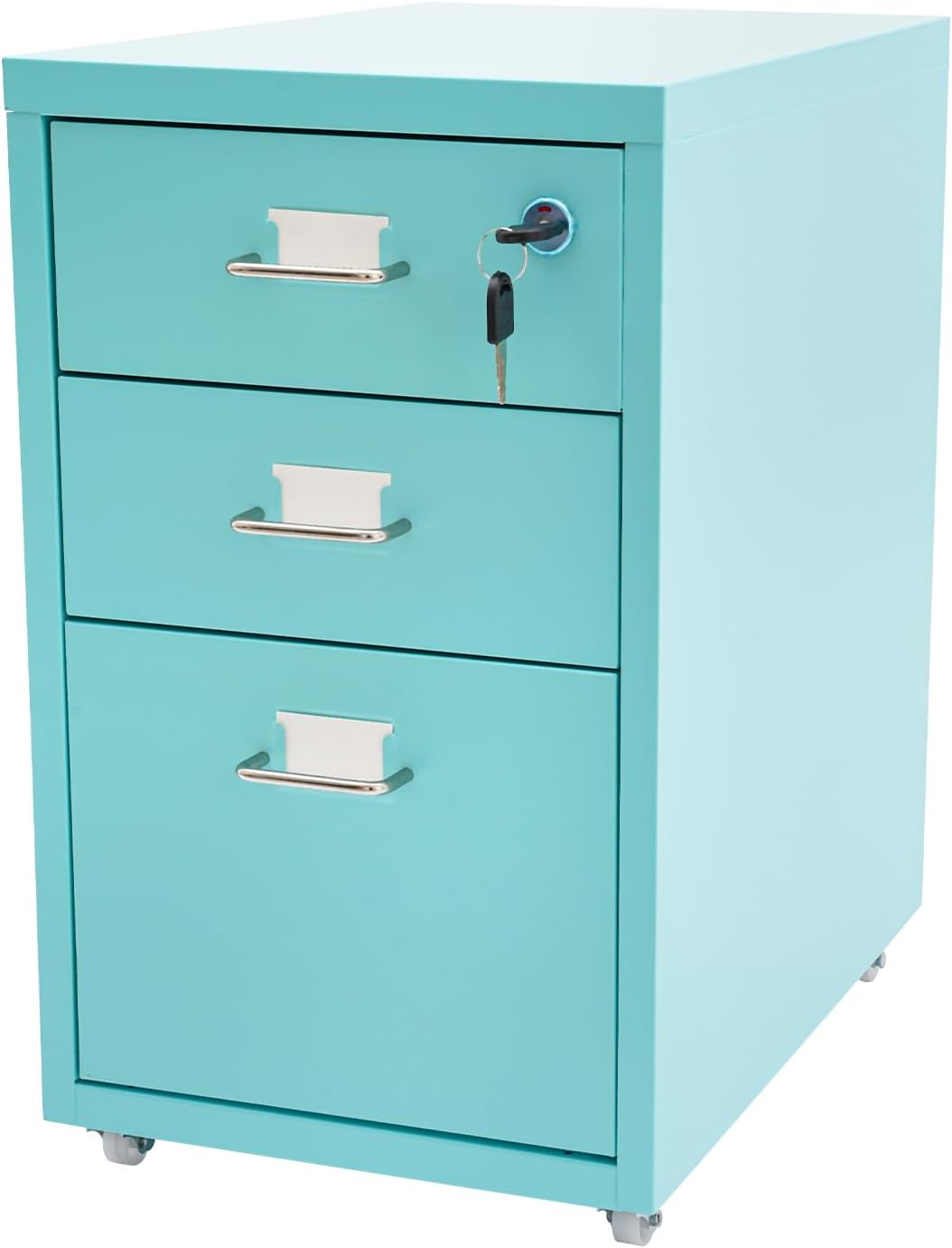 Blue 3 Drawer Mobile Metal Filing Cabinet with Lock N286