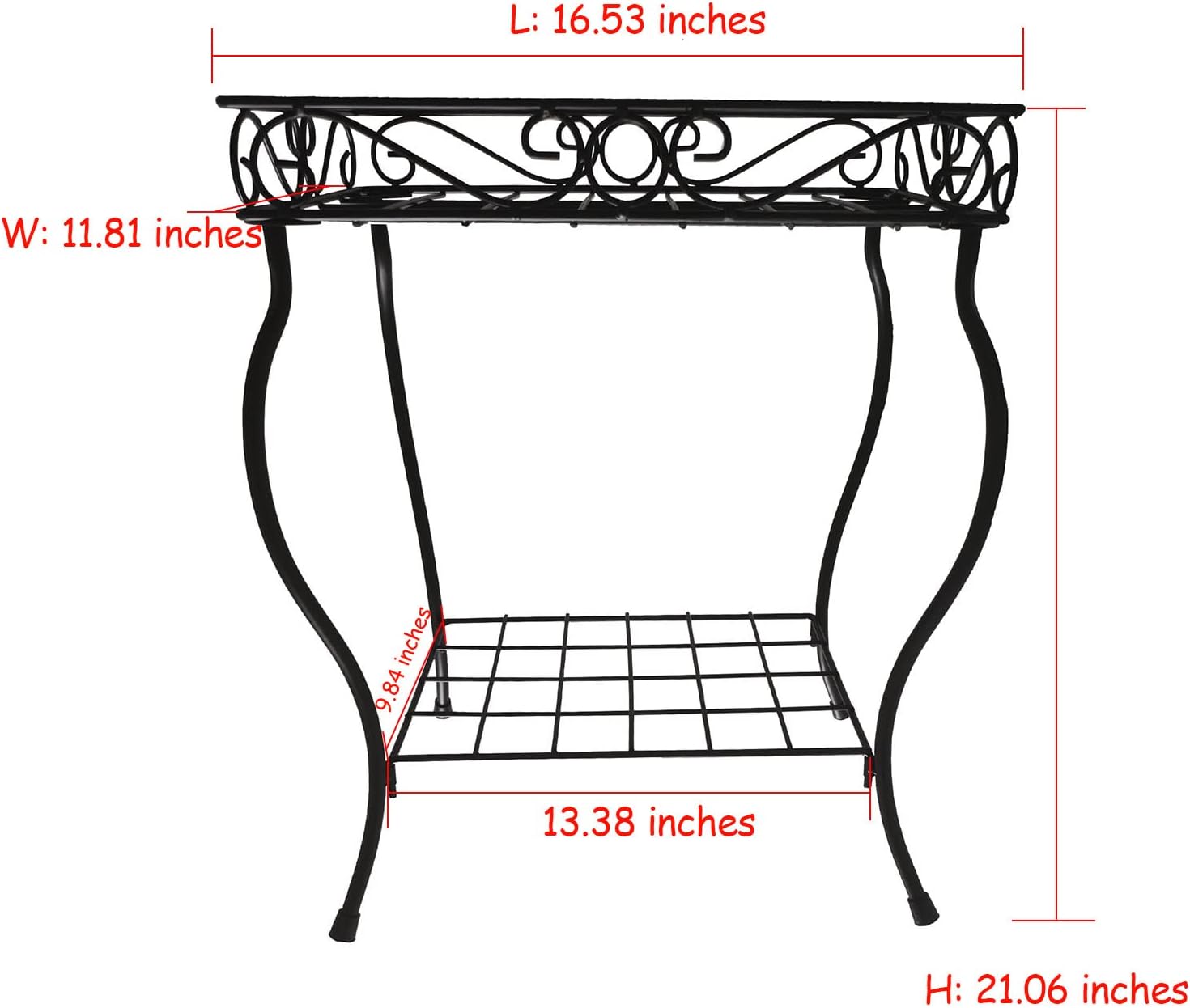 18.7'' Tall Rectangular Metal Plant Stand Black F958