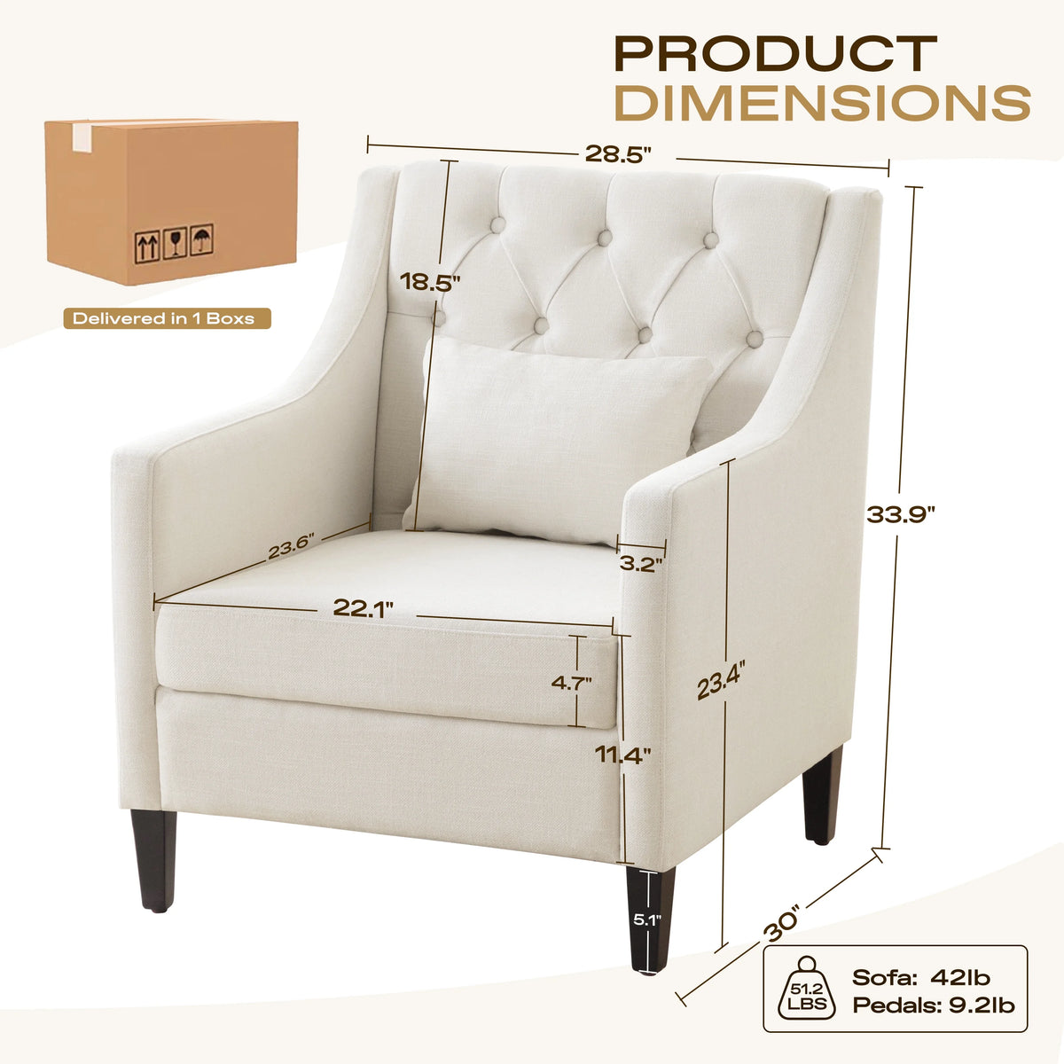 Beige Fabric Accent Chair with Wood Frame H6388