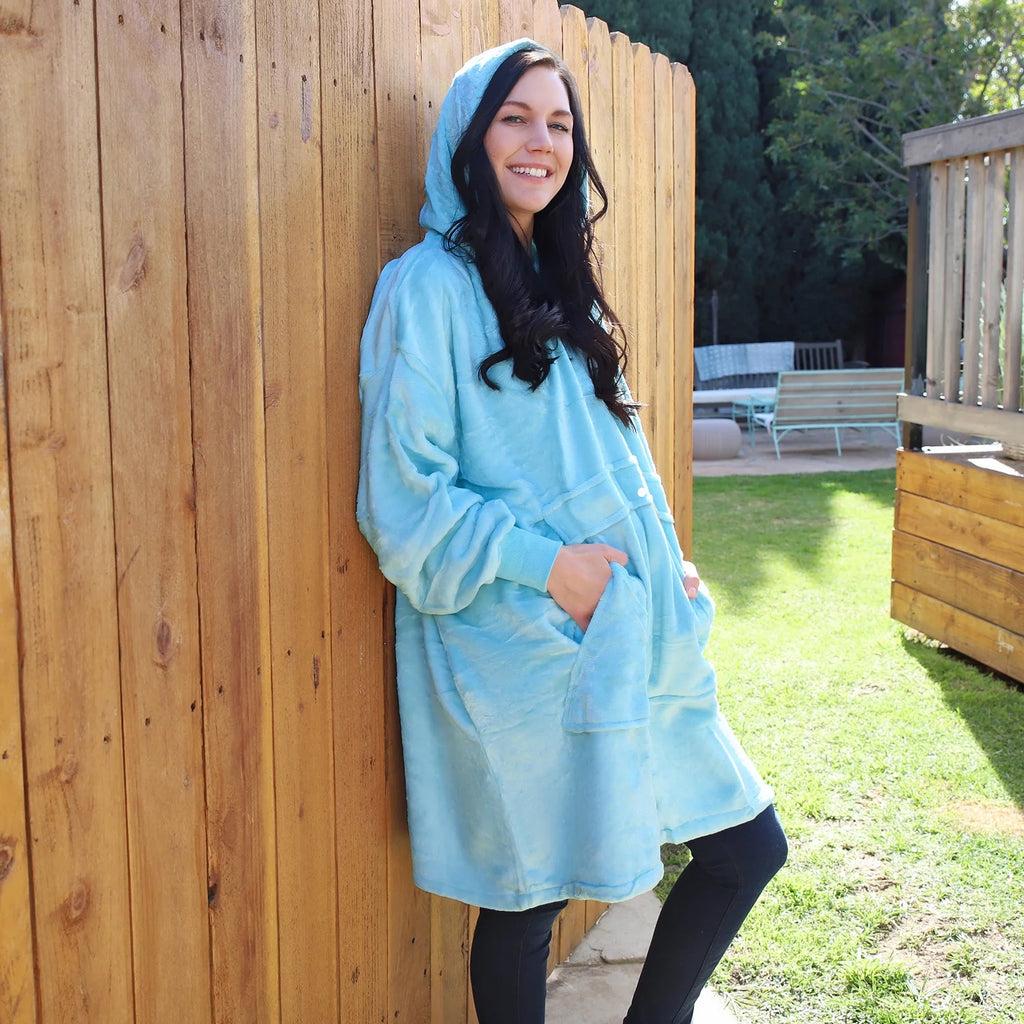 Blue Hooded Fleece Sweatshirt L6114