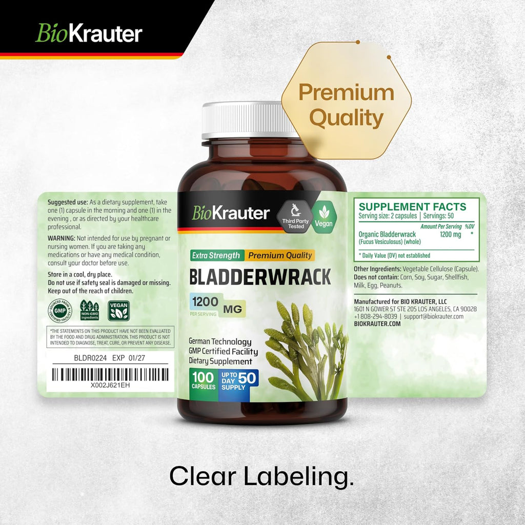 1200 mg Bladderwrack Capsules, 100 Veggie Capsules H458