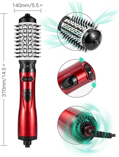 Red 3-in-1 Hot Air Styler and Rotating Hair Dryer with 2 Interchangeable Brushes M108