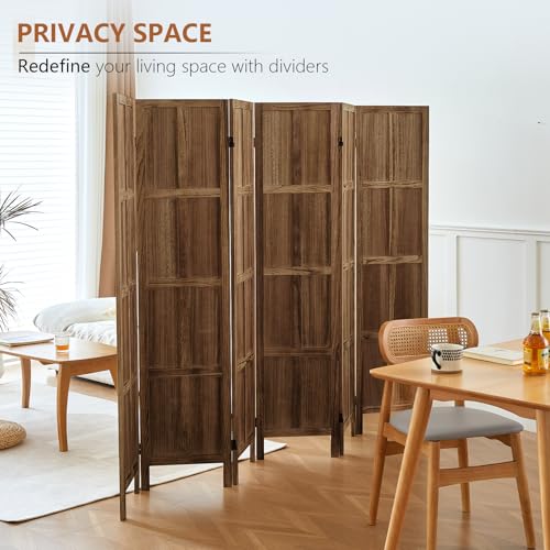 Wood 4 Panel Room Divider, 5.6 FT Tall Folding Privacy Screen G498236